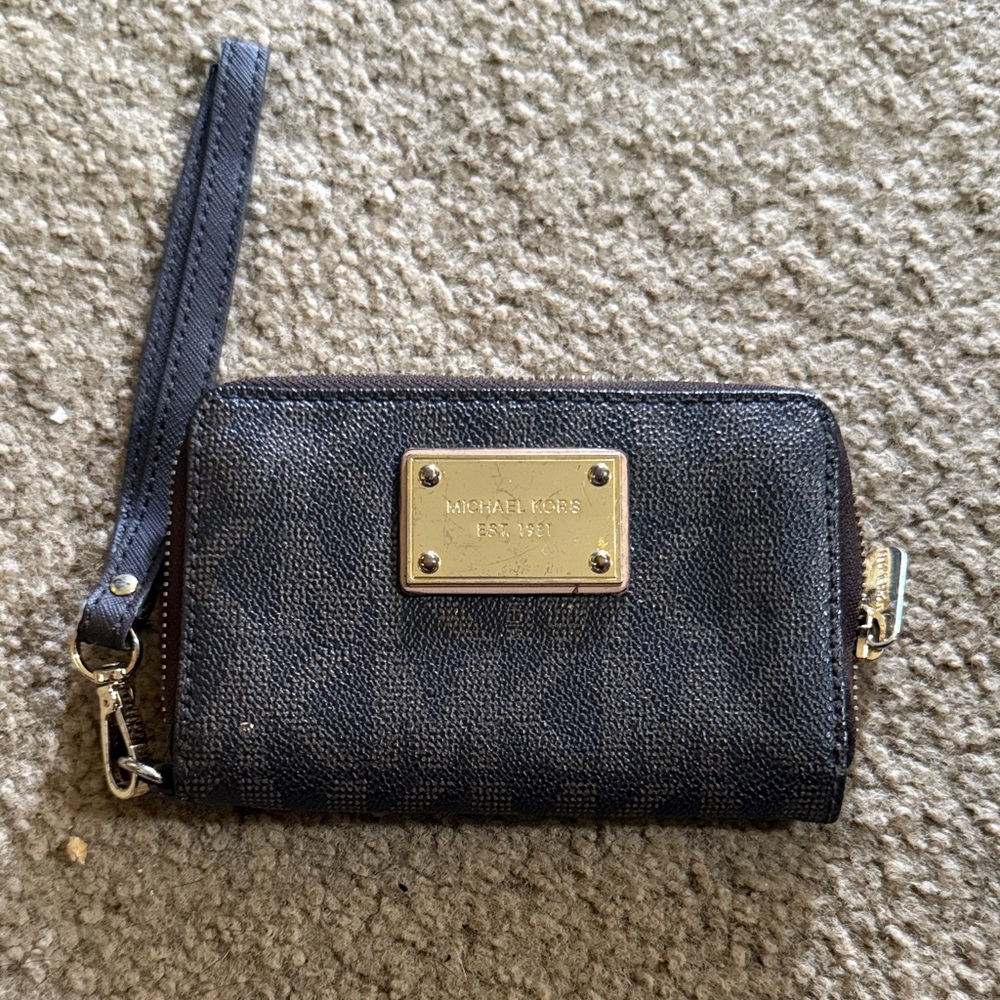 Michael Kors Black Wristlet with Gold Accents
